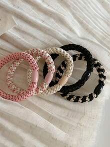 5 piezas Scrunchies de pelo trenzados de colores mixtos para mujeres, lazos de pelo de alta elasticidad, accesorios de pelo para damas adecuados para varios peinados, uso casual, de compras, de fiesta, de cita, sujetadores de cola de caballo, bandas de goma para el cabello, verano, vacaciones, viajes, festivales, cumpleaños - Multicolor - Ver 2