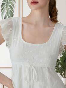 Women Y2k Floral Shirt Summer Crop Tops Frairycore Embroidery Ruffled Shirts Tie Bow Front Jacquard Slim Fit T Shirts Flying Sleeve Square-Neck Casual Going Out Tops Party Club Streetwear Aesthetic Clothes - 白色 - 查看 4