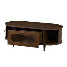 Coffee Table, 100 X 50 X 36 Cm, Walnut Finish. Coffee Table With A Drawer, Console Table With A Roll-Up Door, Side Table, Four-Legged Living Room Table, Walnut Finish. - Brown - View 11