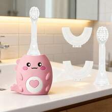 Dinosaur Electric Toothbrush,U-Shaped Electric Toothbrush,Includes 2 Replacement Brushes + 1 Straight-Handle Brush,Cartoon Toothbrush,Smart Electric Toothbrush,Suitable For Teeth Cleaning,Comprehensive CoverageAnd Effective Teeth Cleaning,150mAh - Dinosaur Heart Design - View 8