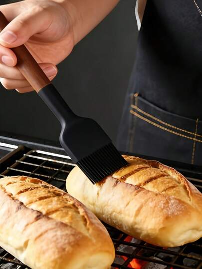 耐热硅胶烘焙烧烤刷，带木柄和挂孔 - 不粘糕点刷，适用于黄油、油、酱汁 - 适用于煎饼、华夫饼、蛋糕、烧烤、烤肉 - 烹饪刷（耐热）