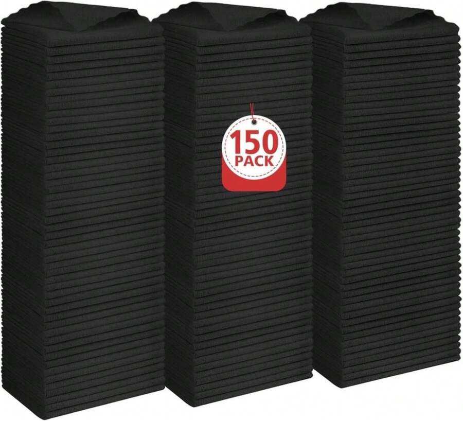 Orighty Black Microfiber Cleaning Cloth, 150 Pack Highly Absorbent Cleaning Supplies, Lint Free Kitchen Towels Cleaning Rags, Microfiber Towels For Cars, House, Window, 12x12 Inch - ColorA - 查看 1