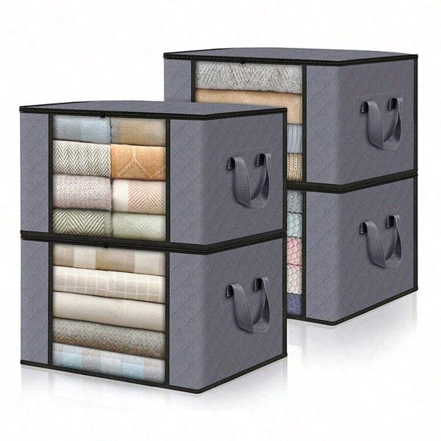 1/2/3/6/10pcs Capacity Clothing & Quilt Storage Bag With Transparent Window, Non-Woven Fabric Wardrobe Dust-Proof Foldable Storage Bag, Necessary For Home & Dorm, Christmas Storage Basket, Gift Basket, Storage Box, Large Storage Box, Cute Gift Basket, Felt Creative Desktop Storage Box