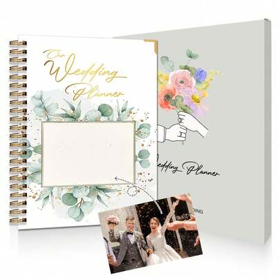 دفتر تخطيط وتنظيم زفاف أنيق بتصميم زهري - 128 صفحة غلاف صلب مطلي بالذهب مع جيوب، دفتر عروس مع تقويم العد التنازلي، دفتر تخطيط الزفاف مع علامات تبويب، هدية خطوبة فاخرة للعروس، دفتر تخطيط الزفاف مع قائمة مراجعة وميزانية