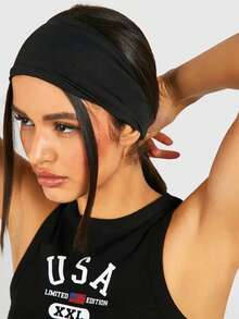 1件黑色简约百搭日常女士发饰，瑜伽运动头带，超弹柔软女士发带时尚头巾女士发饰 - 黑色 - 查看 3