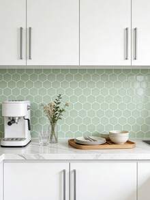 1/4/10片装防水防油六边形自粘防溅瓷砖，12英寸 x 12英寸 - 易于安装的自粘墙砖，适用于厨房、浴室和家居装饰 - 彩色 - 查看 12