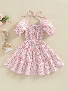 Bohemian women's floral off shoulder long skirt with ruffled edges - paired with family clothing - summer floral layered dress - Rosa - Ver 9