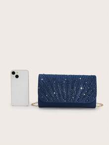 REMANLAND 优雅闪亮水晶褶皱时尚手拿包，魅力四射的派对/晚宴包，完美契合派对女孩、新娘和女士的需求。包内设有隐藏式卡槽和隔层，可作为单肩包或斜挎包使用，并配有可拆卸金属链。是舞会、宴会、派对的理想之选，也是馈赠亲友的绝佳礼物。 - 藏蓝色 - 查看 8