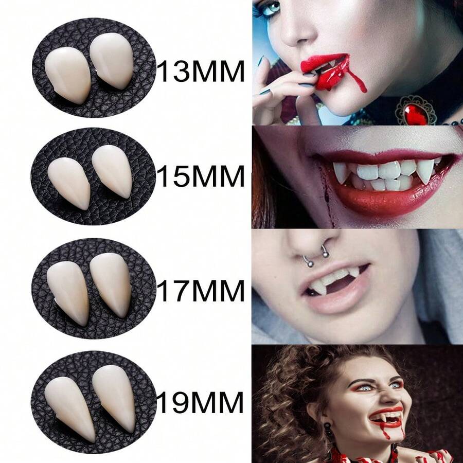 5pcs/1pc Vampire Teeth, Various Sizes Suitable For Cosplay Props And Halloween Parties, Halloween Costume Props, Gothic Parties, Vampire Fangs For Role-Playing, Made Of Plastic With Hot Melt Adhesive Particles, Cute Zombie Teeth, Themed Events, Costume Accessories, Weird Aesthetics, Weird Props, Cosplay Enthusiasts, Instruction Manual Included, Please Purchase With Confidence - Multicolor - View 1