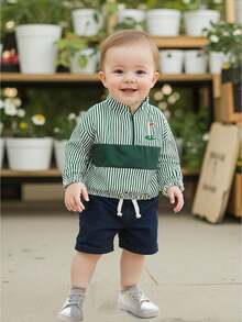Baby Boy Jacket Toddler Golf Clothes Long Sleeve Lapel Button Down Top Infant First Birthday Outfit Spring Golf Coat - Green - View 3
