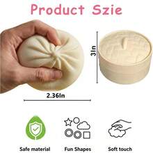 Dumpling Squishy Stress Ball, Handmade Pressure Squishy Dumpling, Cute Anxiety Relief Fidget Toy, With Steamer Box, Soft Squeeze Toys For Adults & Kids Classroom Prizes & Party Favors. - 3 件裝顏色隨機 - 查看 2
