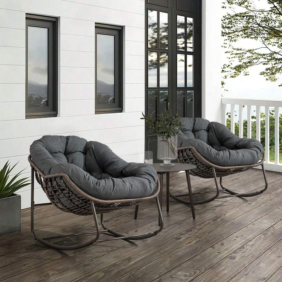 Outdoor Rattan Rocking Chair,Padded Cushion Rocker Recliner Chair Outdoor For Front Porch, Living Room, Patio, Garden - Grey - View 1