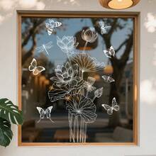 1pc White Floral & Butterfly Window Sticker, Double-Sided Transparent Static Cling Glass Decal, Suitable For Bedroom, Living Room And Corridor Display - Flowers - View 11