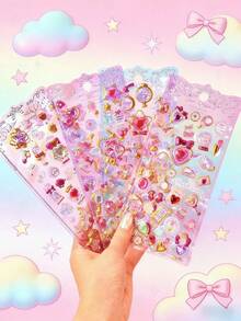 Sparkling Charm! 3D Heart-Shaped Crystal Stickers, Gold Foil Princess Style 3D Stickers Suitable For DIY Planner, Album, Phone Case, Great Gift For Girls And Teenagers. Home Room Decor, Party Decoration, Birthday Gift, Various Holiday Gifts, Fashionable . - Multicolor - View 1