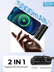YLYP Mini Portable 5000mAh Power Bank With Stand Holder For Type C Phones, Ultra Compact Type C Power Bank For Travel, Plug-In Battery Pack Travel Cordless Phone Charger, Compatible With IPhone 17/17 Air/16/15 Android Galaxy - Multicolor - View 6