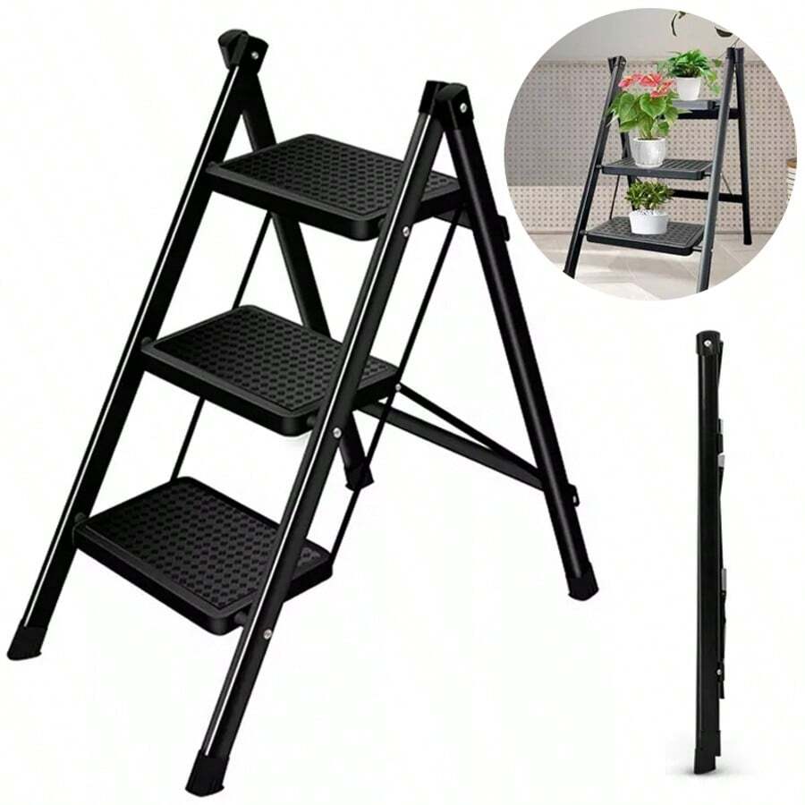 Portable 3 Step Ladder Lightweight Folding Step Stool Anti Slip Tread Black - 3 Step - View 1