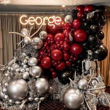 116Pcs Red Black Balloon Arch Garland Kit,With Latex Silver Metallic Balloon Set For Birthday Baby Shower Engagement Movie Night Graduation Anniversary Valentines Day Party Decor. - Multicolor - View 8