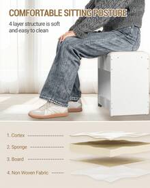 Hzuaneri Dressing Table Stool, Soft Padded Vanity Stool, Makeup Chair With Non-Slip Foot Pads For Dressing Room, Bottom Storage, Bedroom, Entryway - White - View 3