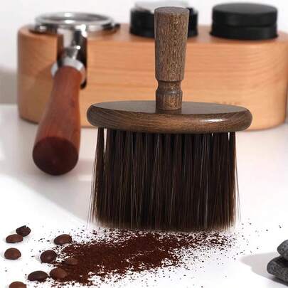 1Pc Wooden Coffee Brush, Espresso Grinder Cleaning Brush, Barista Bar Counter Coffee Grounds Sweeper, Natural Bristle Solid Wood Handle Coffee Tool For Coffee Shop Home