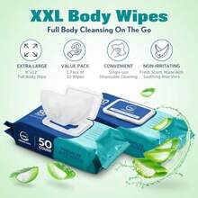Body Wipes For Adults - XL Wet Wipes 8" X 12" 50 Count Rinse Free Bathing Wipes - Wash Cloths For Incontinence Disposable Washcloths With Aloe Vera And Vitamin E - Camping Elderly Bathing - 1包50片濕紙巾 - 查看 2