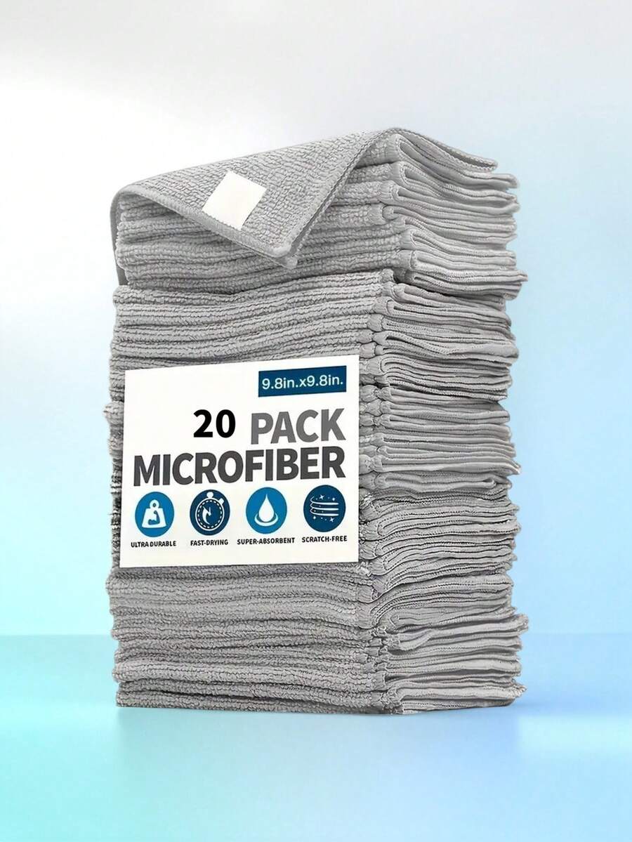 1/5/10/20片装超细纤维灰/黑色清洁布，高性能 - 不掉毛 - 不刮伤 - 超强吸水毛巾，编织材质，清洁污垢和液体，家用厨房抹布，汽车清洁抹布