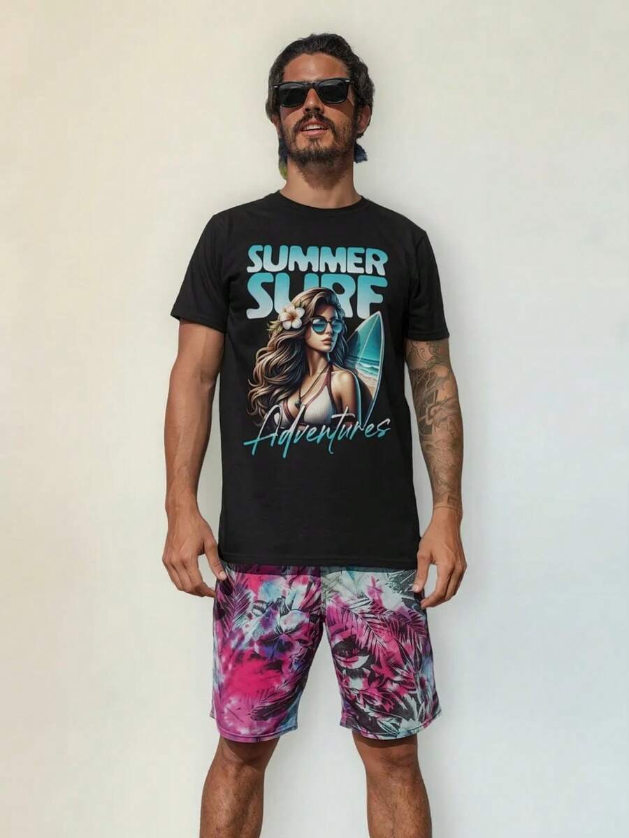 Camiseta T-Shirt Unissex Estilo Estampada Masculino e Feminina Summer Adventures Camisa Style Estilosa 100% Algodão Promoção Frete Grátis Rápido - Preto - Visão 1