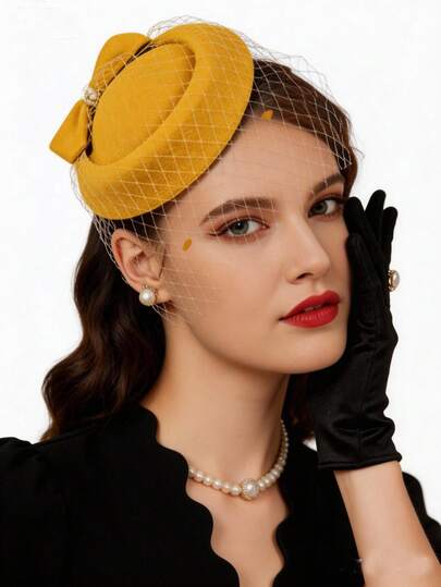 Women's Headpiece Hats - Tea Party Hat, Kentucky Derby Fascinator Hat, Derby Floral Mesh Mini Round Hat, Suitable For Bride Wedding, Headpiece, Rave Party Accessory, Mini Hat, Mini Fascinator, Mini Top Hat, Autumn, Halloween Accessory, Bridal Shower, Gift, Hair Accessory, Formal Occasion
