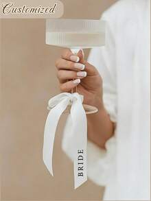 Personalized Ribbon Place Setting, Custom Name Bow Wedding Dining Table Decor | Satin Napkin Tie | Wedding Place Setting Bow | Plate Bow Name Tag - Multicolor - View 4