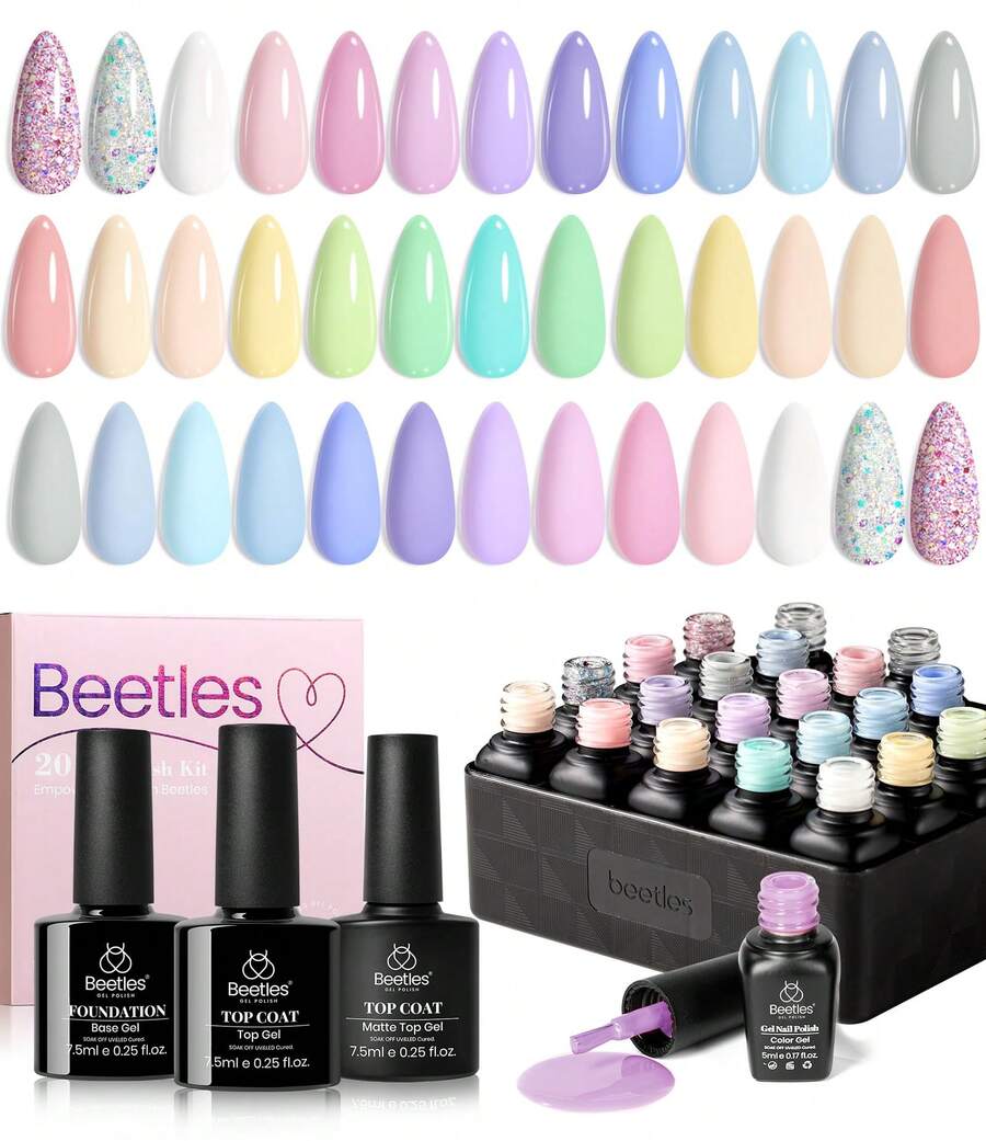 Beetles Spring Gel Polish Set - Fingertip Palette, 32 Colors Valentines Polish Set With Base Top Coat - 23Pcs 20 Color Pastel Paradise - View 1