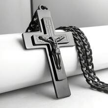 Men's Stainless Steel Jesus Cross Pendant Necklace Suitable For Casual & Formal Wear, Non-Fading Religious Amulet Gift For Church, Wedding, Daily Jewelry For Christians - Necklace - View 8