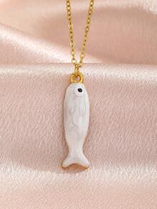 1pc 3-Color Cute Enamel Fish Pendant Necklace, Delicate Gold Chain Summer Beach Vacation Necklace, Lightweight Daily Fashion Jewelry Gift For Girls - Multicolor - View 3