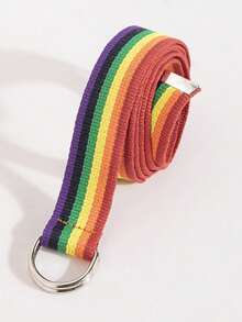 1 Pieza Cinturón de lona con hebilla automática a rayas arcoíris - Cinturón ajustable y duradero unisex para vaqueros casuales, ropa urbana y atuendos diarios - Multicolor - Ver 13