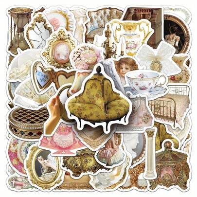 50PCS Retro Court Style Small Item Fun Stickers Graffiti Decoration Bicycle Roller Skating Helmet, Water Cup, Outdoor Sports Stickers, Etc Scrapbook Supplies Scrapbooking