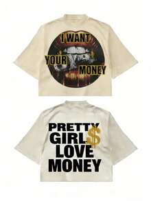 Fly "I Want Your Money" Hip-Hop Flow T-Shirt Pure Cotton Double-Sided Printed T-Shirt, Suitable For Men And Women,Top Pick Gift For Summer Casual Tees - 杏色 - 查看 12