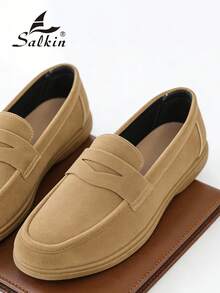 Salkin Mocasines de diseñador para hombres, zapatos casuales de ante sintético, suaves, cómodos, transpirables, antideslizantes, planos, versátiles para trajes, estudiantes, graduación, negocios, fiestas, bodas, primavera/verano/otoño, tallas grandes, múltiples colores disponibles. Nota: Corre pequeño, por favor pida una talla talla grande. Elegancia de dinero viejo otoño - Caqui - Ver 4