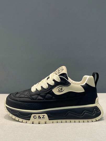 bingyuanjing 男士时尚系带厚底运动鞋，高弹舒适，防滑休闲鞋，适合日常及户外活动，简约百搭男鞋