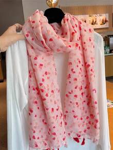 1 chiếc khăn voan họa tiết trái tim màu hồng, khăn choàng chống nắng mùa hè dành cho nữ, khăn nhẹ mùa xuân thu. - Hồng - Xem 5