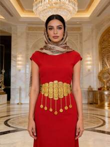 波西米亚风金色几何镂空硬币流苏时尚腰带，适合户外、婚礼、派对等场合佩戴，也是送给朋友和女友的礼物，夏季海滩必备。 - 金色 - 查看 6