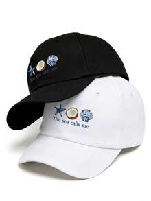 1pc Women's Starfish & Coconut Shell Print Baseball Cap, Beach Sun Hat, Casual Street Style, Suitable For Daily, Spring/Summer/Autumn Outings, Travel, Beach Vacation, Commuting - Multicolor - View 1