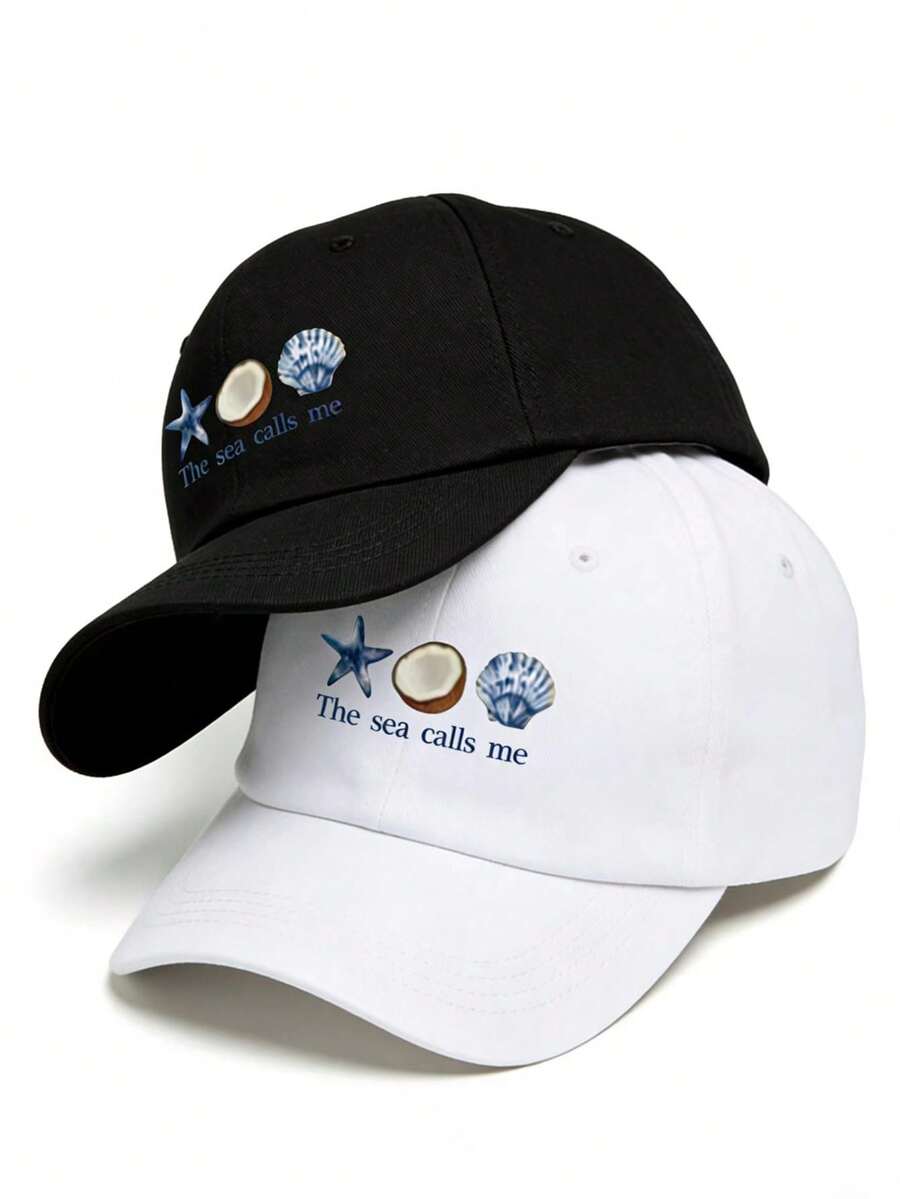 1pc Women's Starfish & Coconut Shell Print Baseball Cap, Beach Sun Hat, Casual Street Style, Suitable For Daily, Spring/Summer/Autumn Outings, Travel, Beach Vacation, Commuting - Multicolor - View 1