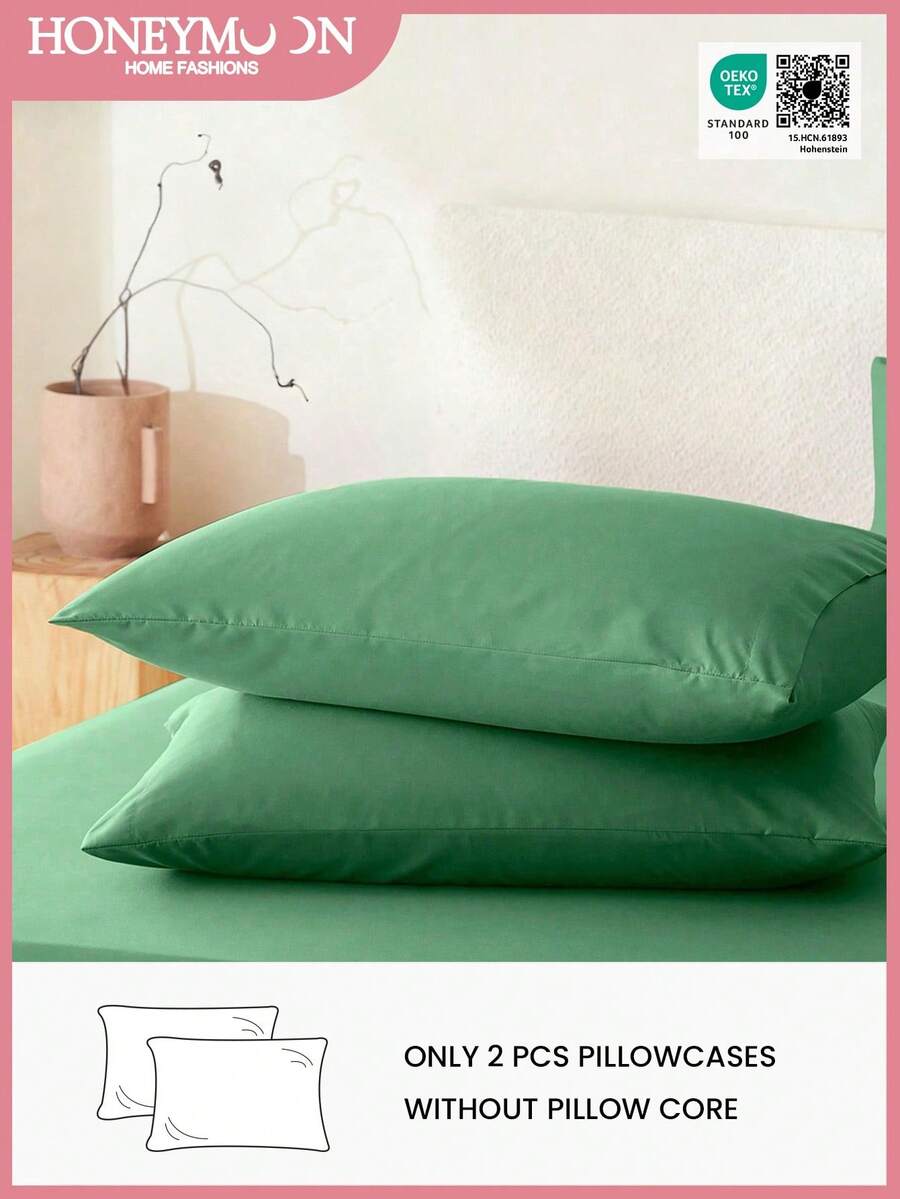 HONEY MOON 2pcs Soft & Breathable Solid Color Pillowcase, Envelope Closure, Wrinkle Resistant, No Filling - Fits T/F/Q/K Size Home & Dorm, OEKO-TEX Certified, Deep Mint Green - Deep Mint - View 1
