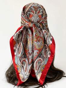 1条波西米亚佩斯利印花缎面围巾，新款春夏90厘米真丝围巾/头巾，百搭沙滩配饰 - D9500 - 查看 7