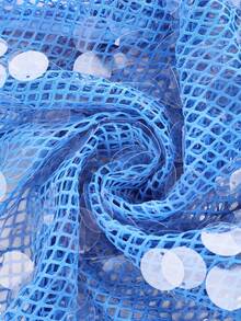 Yuwenier 优雅闪亮亮片吊带针织迷你连衣裙，深V领露背设计，透视网纱针织面料，饰有大圆盘亮片，修身剪裁，适合海滩度假派对和夏季度假穿着。 - 藍色 - 查看 7