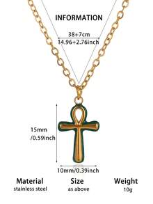 新款滴油十字架埃及护身符项链，女士不锈钢生命之钥符号十字架安卡项链，宗教饰品 - N07761G - 查看 16