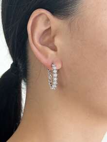 1 Đôi bông tai vòng bằng đồng cao cấp, tối giản, sang trọng, thiết kế hình ngôi sao cá tính, đính đá zircon tổng hợp, thích hợp đeo hàng ngày, dự tiệc, đi nghỉ mát. - Bạc - Xem 3