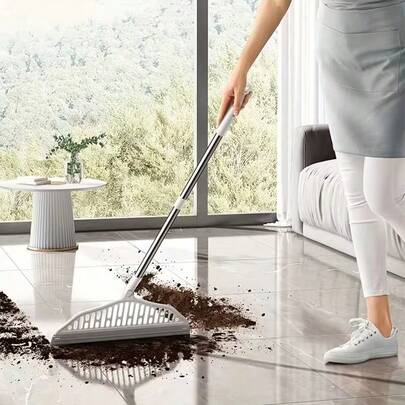 Multifunctional Magic Silicone Broom - Rotatable And Adjustable Floor Cleaning Mop, Suitable For Floor Cleaning, Glass Wiping, Fine Dust Removal, Silicone Scraper - Magic Broom With Detachable Rotatable Head And Long Stainless Steel Handle, Easy Cleaning From Floor To Ceiling - Suitable For Glass, Tile, Hardwood Floor And Carpet
