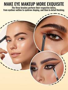 SEPROFE 3pcs Ultra Fine Eyeliner Brushes, Angled, Flat, Curved To Fit Eye Corner & Tail, Delicate Natural Look, High-Quality Wooden Handle, Ultra-Fine Fiber For Smooth, Uniform Eyeliner Application - Black - View 5