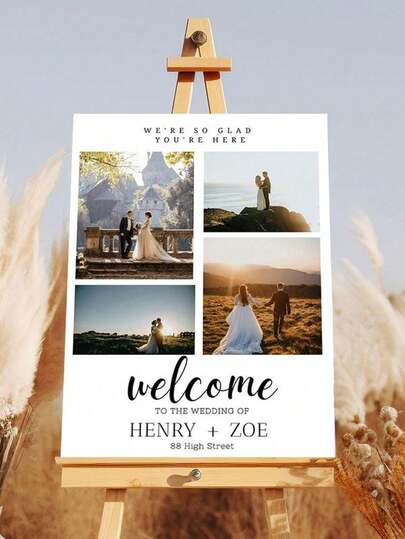 Mẫu bảng chào mừng đám cưới trang nhã, bảng chào mừng, ảnh ghép đám cưới, bảng chào mừng hiện đại, áp phích tiệc cưới có thể in.