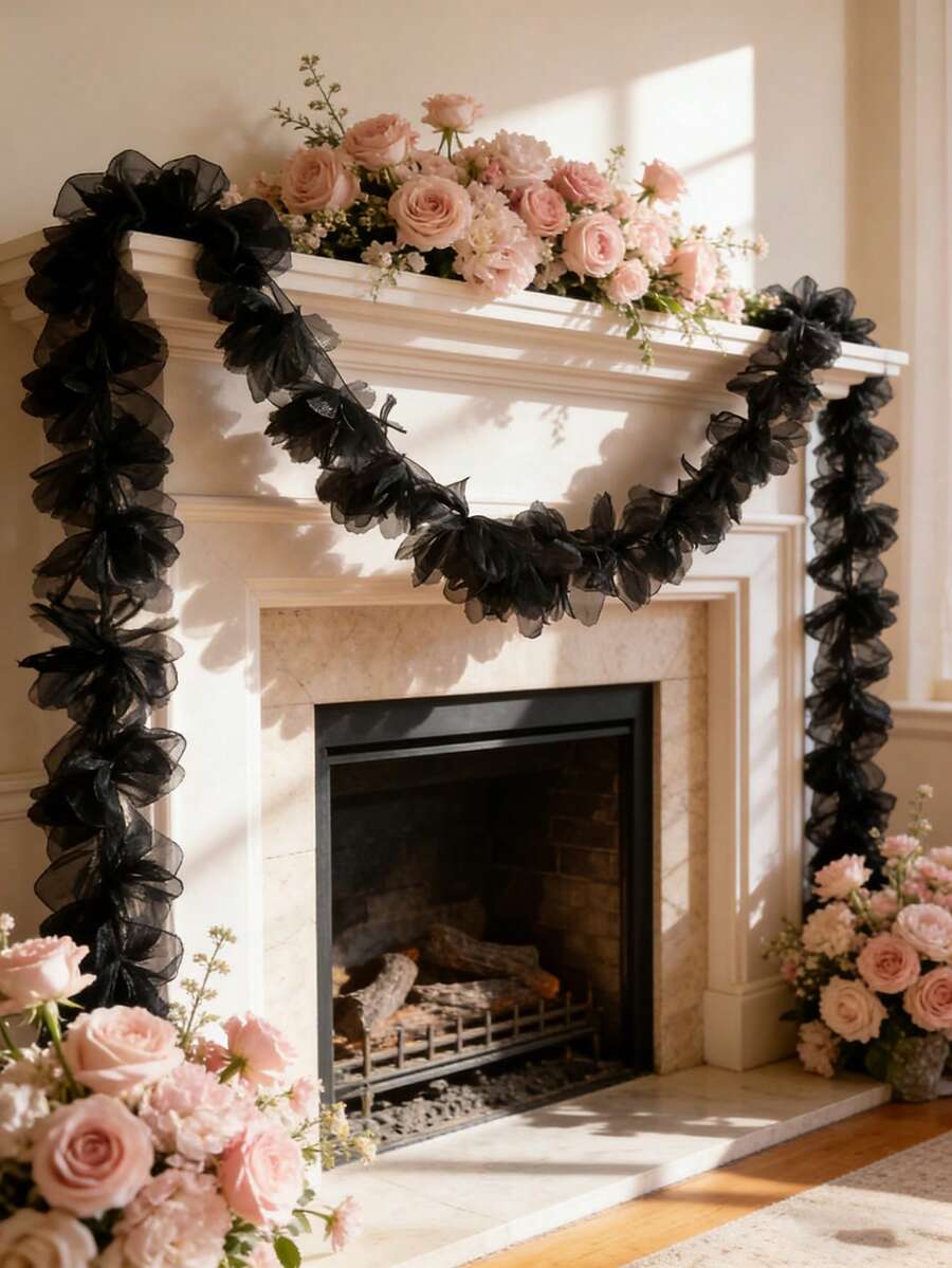 1pc Black Floral Hanging Wreath, Gothic Romantic Wreath Decor, Dark Aesthetic Party Backdrop Wall Ceiling Curtain Arch Staircase Handrail Decor For Halloween Wedding Anniversary Photography Studio Home Living Room Bedroom Dining Room Fireplace Window Porch Garden Event Engagement Rustic Vintage Indoor Outdoor Decoration
