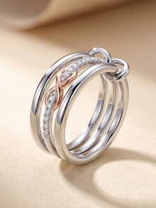 1pc 925 Sterling Silver Smooth Lucky Figure 8 Stackable Ring For Women, Multi-Layer Interlocking Design, Elegant Jewelry Suitable For Party, Daily Wear, Date, Valentine's Day Gift - chain Rings - View 3